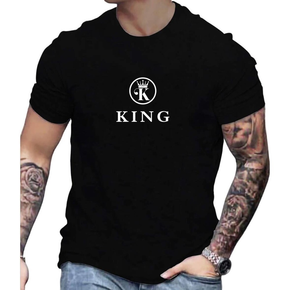 SHEIN Men Letter Print King Round Neck Tee in Black, Size M​​​​​​​